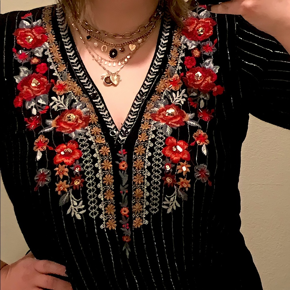 Velvet Embroidered Blouse